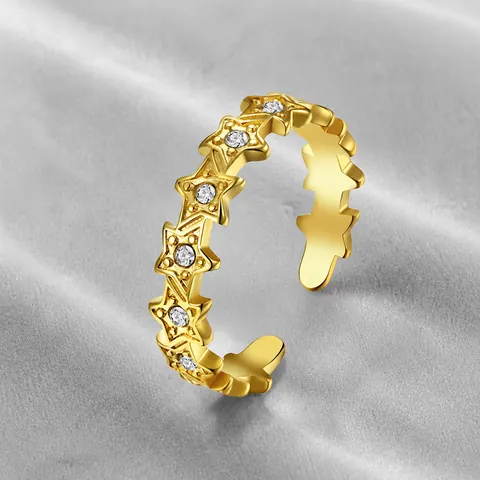Verstelbare Roestvrijstalen Sterring Voor Dames Heren Minimalistische Vijfpuntige Ster Zirconia Ingelegde Open Ring Mode Sieraden Cadeau