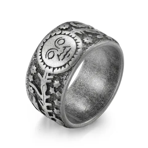 Anillo Vintage de Acero Inoxidable con Relieve de Sol Luna y Estrellas Banda Ancha Joyería Celestial para Hombre y Mujer