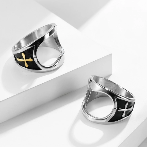 Anello Apribottiglie in Acciaio Inossidabile Vintage Motivo a Croce Punk Gothic Band Ring per Uomo Gioielli Moda