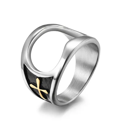 Anello Apribottiglie in Acciaio Inossidabile Vintage Motivo a Croce Punk Gothic Band Ring per Uomo Gioielli Moda