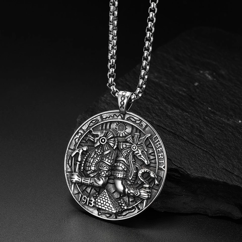 Collar de Pendentif Cabeza de Chacal Dios Anubis Egipcio Antiguo para Hombres Mujeres Acero Inoxidable Medallón Moneda Retro