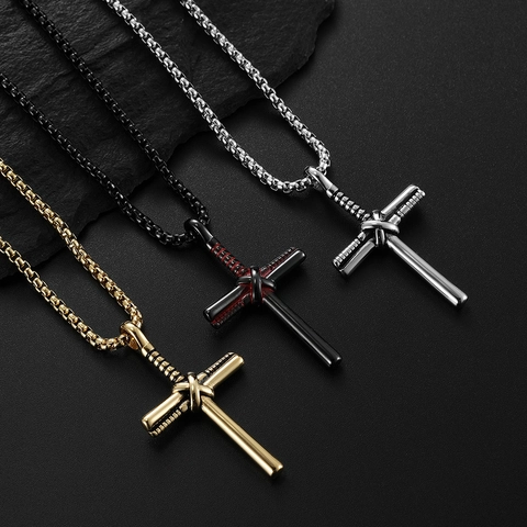 Collier Pendentif Croix Batte de Baseball en Acier Inoxydable pour Hommes Bijoux Sportifs Religieux Chrétien Croix