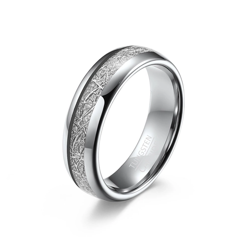 Tungsten Carbide Ring For Men Women Meteorite Inlay High Polished Wedding Band Minimalist Finger Ring Jewelry Gift