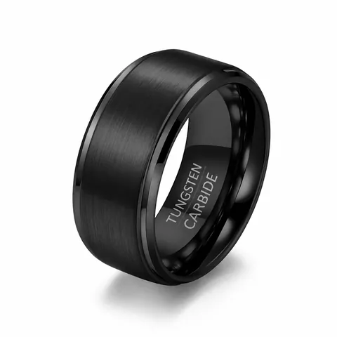 Minimalist Tungsten Carbide Ring For Men Women Black Brushed Matte Finish Polished Edge Wedding Band Fashion Finger Jewelry