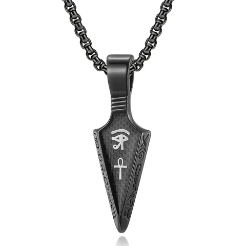 Collar con Colgante de Punta de Lanza Ankh Ojo de Horus Egipcio de Acero Inoxidable para Hombre Joyas Pulidas Retro