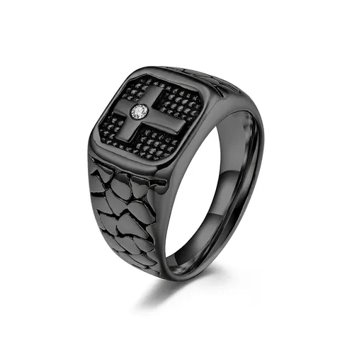 Anello con Sigillo in Acciaio Inossidabile con Croce Vintage da Uomo Con Intarsio in Strass Gioielli Punk Biker Party