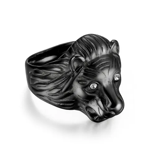 Anello Testa di Leone in Acciaio Inossidabile Occhi di Strass Hip Hop Punk Dominante Gioielli da Uomo Lucidato Forma Animale