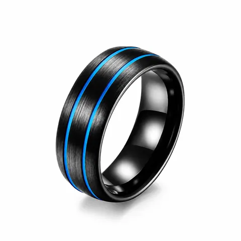Men Tungsten Steel Ring Matte Brushed Finish Double Groove Band Comfort Fit Black Silver Blue Rose Gold Jewelry For Men