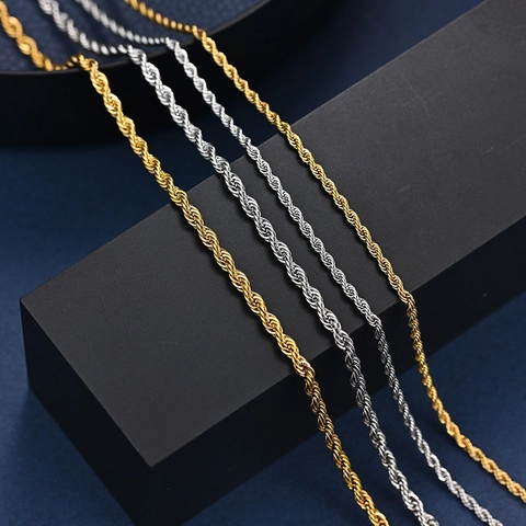 Collier Chaîne Torsadée en Acier Inoxydable Homme Femme Maillons Torsadés Plaqué Or 18K Chaîne Seule Sans Pendentif Bijoux