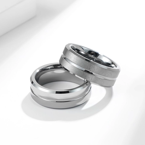 Minimalist Tungsten Steel Ring For Men Polished Matte Sand Finish Groove Band Wedding Engagement Industrial Style Jewelry Finger Ring