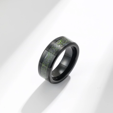 Vintage Men's Tungsten Steel Ring Celtic Dragon Pattern Carbon Fiber Inlay 8mm Comfort Fit Band Ring Masculine Jewelry