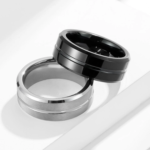 Minimalist Tungsten Steel Ring For Men Polished Matte Sand Finish Groove Band Wedding Engagement Industrial Style Jewelry Finger Ring