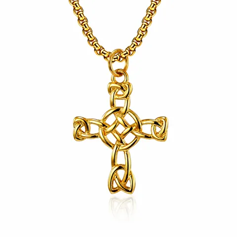 Nordic Celtic Knot Stainless Steel Cross Necklace Pendant For Men Women Retro Religious Jewelry Polished Finish Necklace