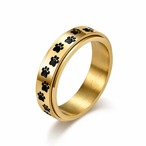 Stainless Steel Spinner Ring For Women Men Cute Puppy Dog Paw Print Anxiety Relief Decompression Band Ring Daily Casual Jewelry