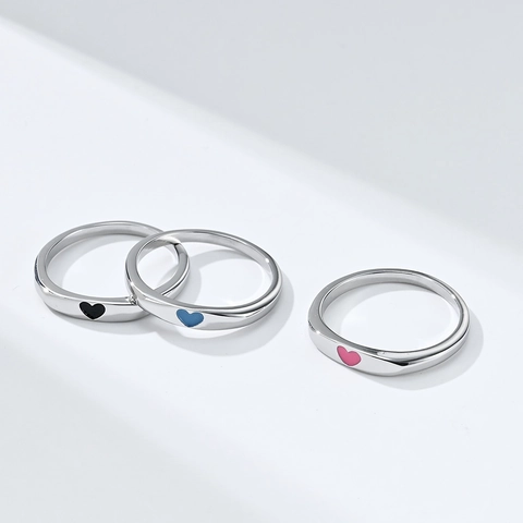 Minimalistischer Titanstahl Herz Ring Für Damen Luxus Polierter Herzförmiger Emaille Verlobung Schmuck Geschenk Fingerring