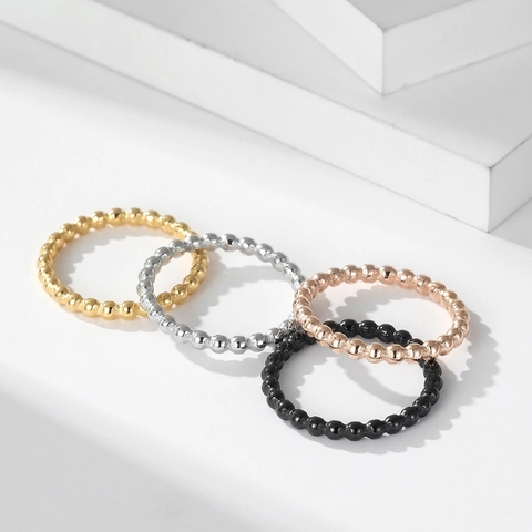 Anello Minimalista in Acciaio Inossidabile con Perline Impilabile per Donna Anello a Fascia Geometrico Tondo Gioielli Moda