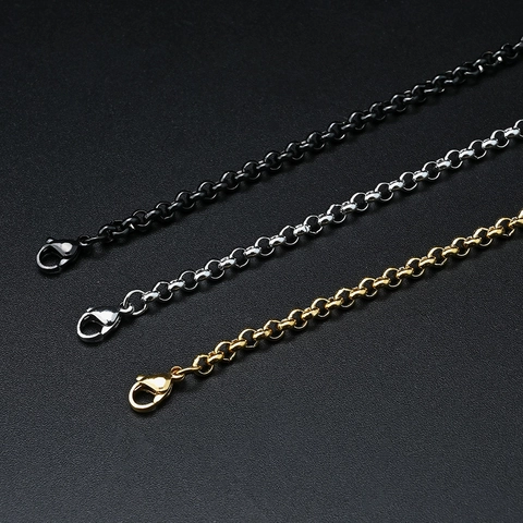 Collana in Acciaio Inossidabile Catena Rolo per Uomo Donna Hip Hop Maglia Rotonda Oro Argento Nero Gioielli di Moda