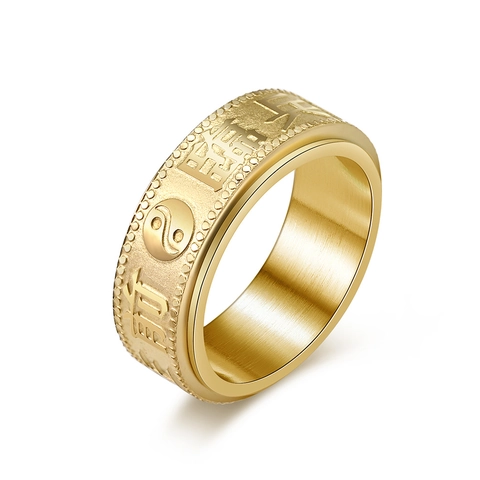 Anello Spinner in Acciaio al Titanio Vintage per Alleviare l'Ansia Mantra Cinesi a Nove Sillabe Tai Chi Yin Yang Anello Rotante Unisex Gioielli