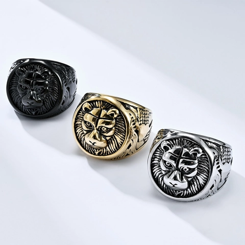 Vintage Lion Head Ring For Men Stainless Steel Punk Rock Animal Biker Signet Ring Retro Gothic Jewelry Fashion Accessory