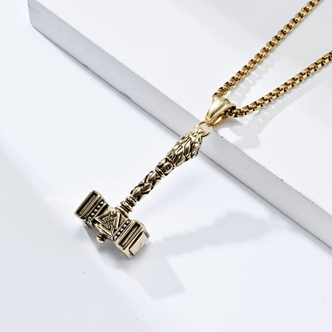 Nordic Viking Thor Hammer Mjolnir Pendant Necklace Stainless Steel Odin Valknut Symbol Retro Punk Men Jewelry Accessory Gift