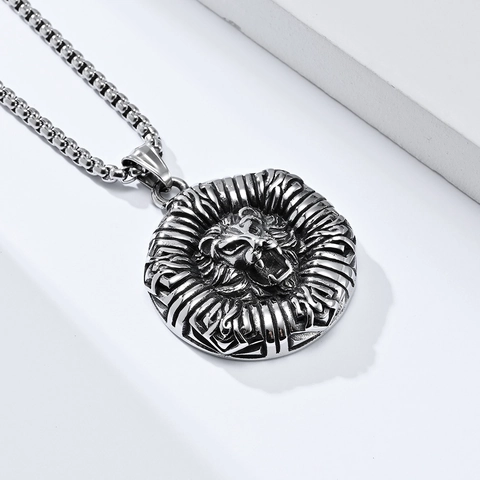 Collana Con Ciondolo Testa Di Leone In Acciaio Inossidabile Vintage Per Uomo Gioielli Hip Hop Rock Medaglia Testa Di Leone