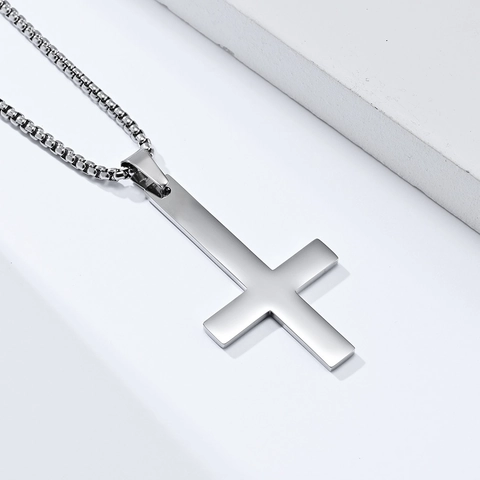 Stainless Steel Inverted Cross Pendant Necklace Gothic Punk St Peter Cross For Men Women Religious Jewelry Silver Gold Black