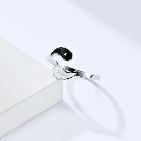 Tai Chi Yin Yang Stainless Steel Open Ring For Men Women Vintage Adjustable Enamel Fish Finger Ring Niche Fashion Jewelry