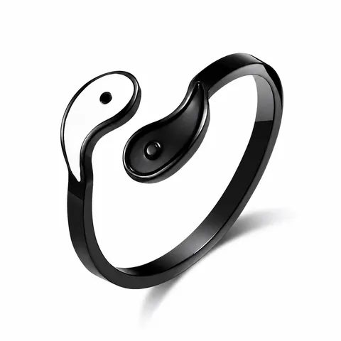 Tai Chi Yin Yang Stainless Steel Open Ring For Men Women Vintage Adjustable Enamel Fish Finger Ring Niche Fashion Jewelry