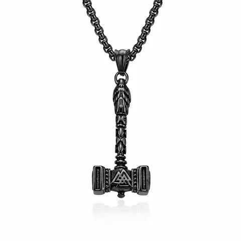 Nordic Viking Thor Hammer Mjolnir Pendant Necklace Stainless Steel Odin Valknut Symbol Retro Punk Men Jewelry Accessory Gift