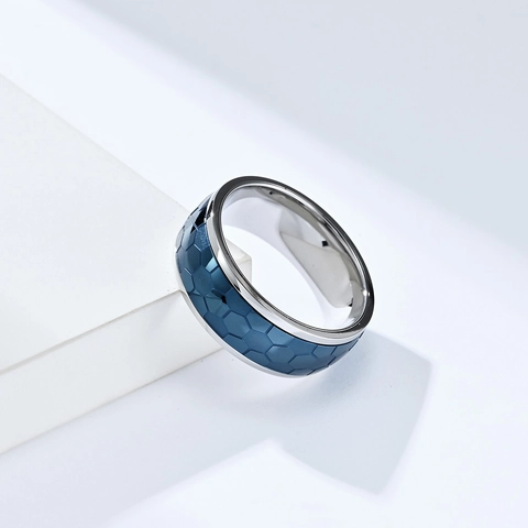 Bague Rotative en Acier au Titane pour Homme Motif Nid d'Abeille Hexagonal Anti-stress Bijoux Anneau