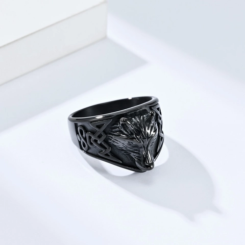 Vintage Nordic Viking Wolf Head Stainless Steel Ring Celtic Knot Punk Gothic Biker Finger Jewelry For Men Biker Ring
