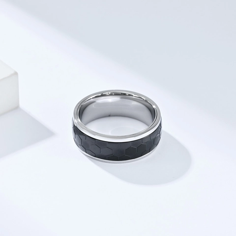 Bague Rotative en Acier au Titane pour Homme Motif Nid d'Abeille Hexagonal Anti-stress Bijoux Anneau