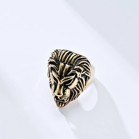 Vintage Stainless Steel Lion Head Ring For Men Punk Dominant Animal Signet Ring Retro Gold Silver Black Fashion Jewelry