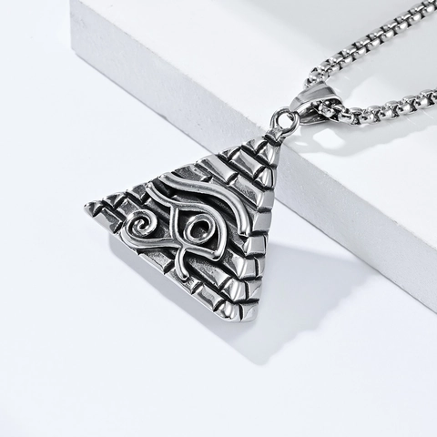 Collana con Ciondolo Piramide Egizia in Acciaio Inossidabile Occhio di Horus Retro Punk Lucido Oro Argento Nero Uomo