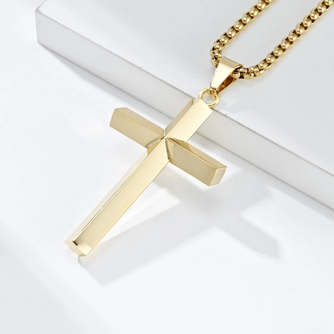 Collier Pendentif Croix en Acier Titane Poli Minimaliste pour Hommes Femmes Bijoux Religieux Géométriques Accessoire Finition Miroir