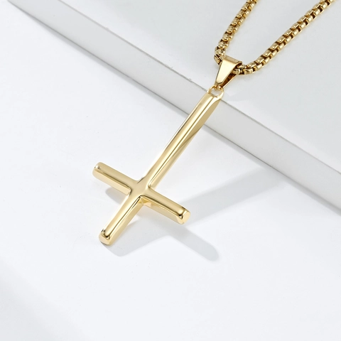 Stainless Steel Inverted Cross Necklace St Peter Upside Down Cross Pendant Minimalist Gothic Religious Jewelry For Men Women