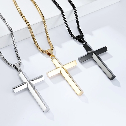Minimalistische Roestvrij Stalen Kruis Hanger Halsketting Voor Heren Dames Ruit Spiegeloppervlak Geometrische Religieuze Sieraden