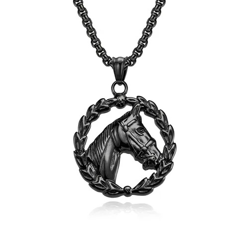 Collana con Pendente a Testa di Cavallo in Acciaio Inossidabile Vintage Gioielli Hip Hop Retro Animal Oro Nero Acciaio Pendenti Unisex Regalo Commemorativo