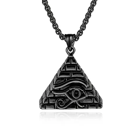 Collana con Ciondolo Piramide Egizia in Acciaio Inossidabile Occhio di Horus Retro Punk Lucido Oro Argento Nero Uomo