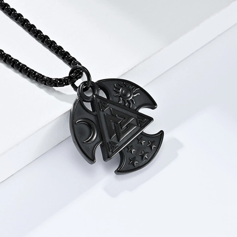 Collar Valknut Vikingo de Acero Inoxidable Vintage Colgante Triángulo Luna Sol Estrella Nórdico para Hombre Joyas Gótico