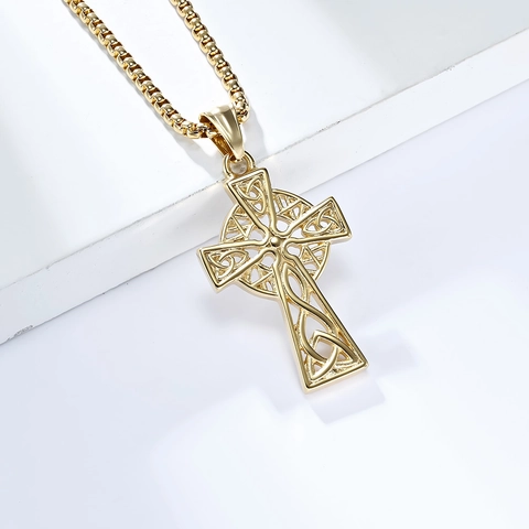 Collar con Colgante de Cruz de Nudo Celta de Acero Inoxidable Vintage para Hombre Joyería Religiosa Gótica Acabado Pulido Regalo de Amuleto Retro