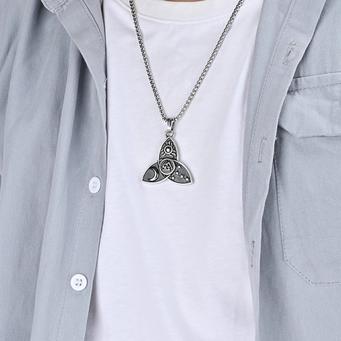 Nordic Viking Stainless Steel Necklace Vintage Celtic Knot Pendant With Valknut Sun Moon Star Pattern Men Jewelry Gift