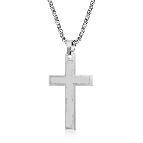 Collar de Pendiente de Cruz de Acero Inoxidable Unisex Grabado Lord Prayer Joyería Religiosa Acabado Pulido Collar para Hombres Mujeres