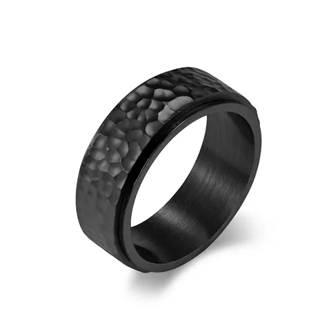 Anillo Spinner Martillado de Acero Inoxidable para Hombre Mujer 8mm Anillo Giratorio Fidget Textura Cráter Lunar Joyería Alivio Estrés
