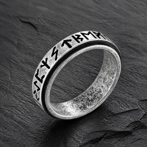 Nordic Viking Rune Spinner Ring For Men Women Stainless Steel Rotating Band Ring Stress Relief Retro Jewelry