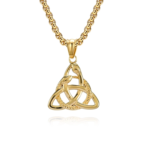 Collier Pendentif Serpent Nœud Celtique Viking Vintage en Acier Inoxydable Nordique Triquetra Bijoux Gothiques pour Hommes Unisexe