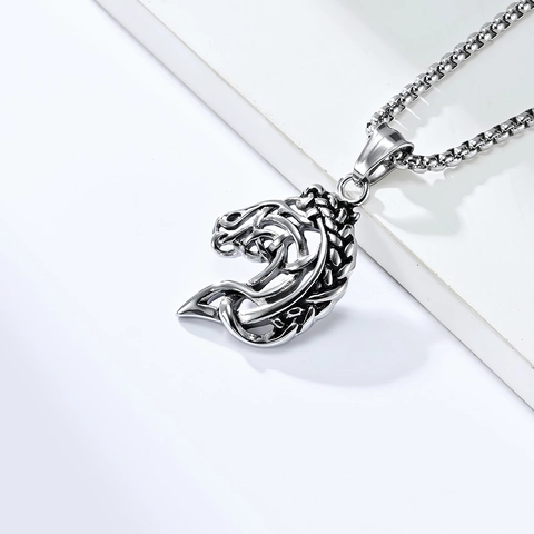 Collar con Colgante de Cabeza de Caballo de Acero Inoxidable Vintage Nudo Celta Hueco Joyería Vikinga Nórdica para Hombres Mujeres Regalos