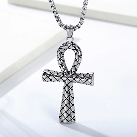 Collar de Colgante de Cruz de Ankh Egipcia Vintage Acero Inoxidable Textura de Diamante Joyería Punk Religiosa Para Hombres Mujeres Accesorio Diario