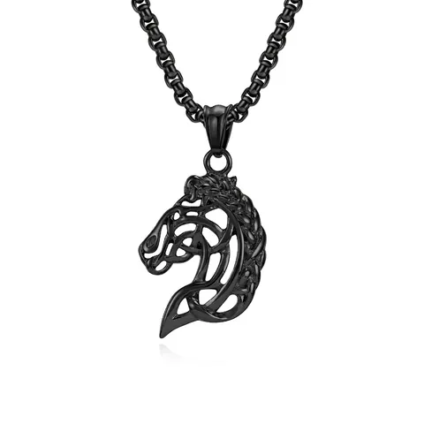 Collar con Colgante de Cabeza de Caballo de Acero Inoxidable Vintage Nudo Celta Hueco Joyería Vikinga Nórdica para Hombres Mujeres Regalos