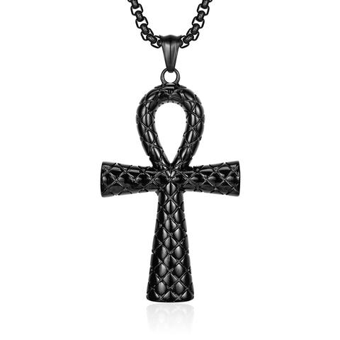 Collar de Colgante de Cruz de Ankh Egipcia Vintage Acero Inoxidable Textura de Diamante Joyería Punk Religiosa Para Hombres Mujeres Accesorio Diario